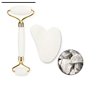 Quarz Gua Sha 5 x 8 cm + Massagerolle 14 x 5,5 cm reduziert Falten, Schwellungen, verbessert die Hautelastizität, fixiert