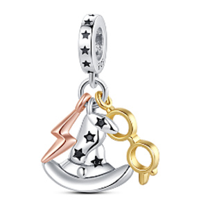 Charm Sterling Silber 925 Harry Potter Hut, Brille, Narbe, 3in1 Armband Anhänger