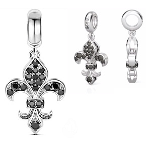 Charme Sterling Silber 925 Lilien mit schwarzem Zirkonia, Anhänger am Armband Symbol