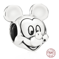 Charme Sterling Silber 925 Disney Mickey Mouse Porträt, Perle am Armband