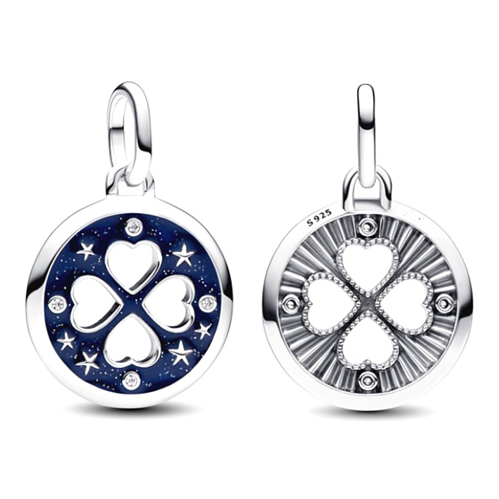 Charme Sterling Silber 925 Herz in einem vierblättrigen Kleeblatt, Glück - Mini Medaillon, Anhänger an einem Armband Symbol