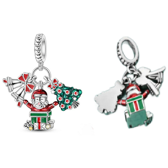 Charm Sterlingsilber 925 Weihnachten 3-in-1 Glocken, Santa, Baum, Anhänger für Armband Weihnachten