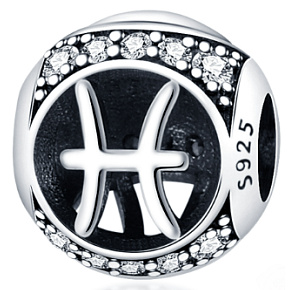 Fische, Sternzeichen, Silber + Zirkonia-Armbandanhänger, Kugel 9 mm 1 Stück