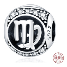 Jungfrau, Tierkreiszeichen, Anhänger für Armband aus Silber + Zirkonia, Kugel 9 mm 1 Stück Jungfrau, Tierkreiszeichen, Anhänger für Armband aus Silber + Zirkonia, Kugel 9 mm 1 Stück