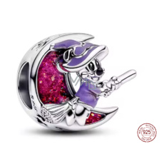 Charm Sterlingové stříbro 925 Měsíc s čarodějnicí – kouzelný amulet, korálek na náramek Halloween Charm Sterlingové stříbro 925 Měsíc s čarodějnicí – kouzelný amulet, korálek na náramek Halloween
