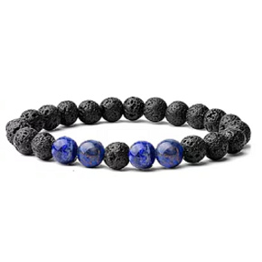 Láva a Lazurit (Lapis lazuli) – náramek z přírodních kamenů 18,5 cm| Moudrost, klid, odvaha a vnitřní síla