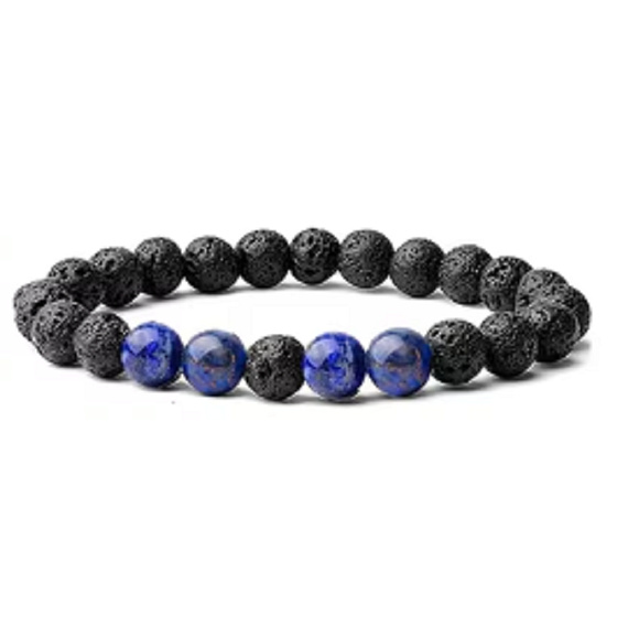 Lava und Lasurit (Lapis Lazuli) – Armband aus Natursteinen 18,5 cm | Weisheit, Ruhe, Mut und innere Stärke