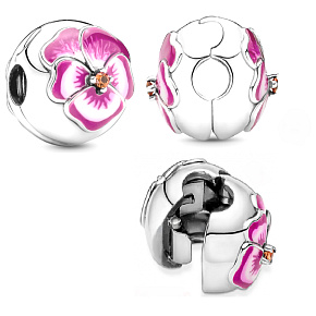 Charme Sterling Silber 925 Stiefmütterchen rosa, Stopper, Clip Perle für Armband Natur