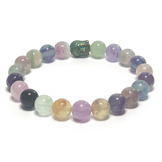 Fluorit Chakra-Armband elastisch Naturstein, Kugel 8 mm / 16-17 cm, genialer Stein