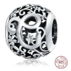 Sterling Silber 925 Magic Alphabet Buchstabe C mit Blumen, Perle für Armband