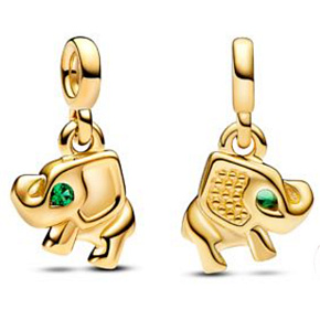 Charms Sterling Silber 925 Elefant - Mini Medaillon mit königlichem grünem Kristall, Anhänger für das Armband