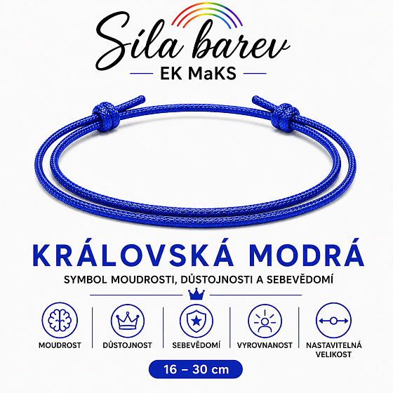 Šňůrkový náramek Síla barev – Královská modrá | Symbol moudrosti, důstojnosti a sebevědomí | nastavitelný 16 - 30 cm