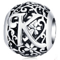 Sterling Silber 925 Magic Alphabet Buchstabe K mit Blumen, Perle für Armband