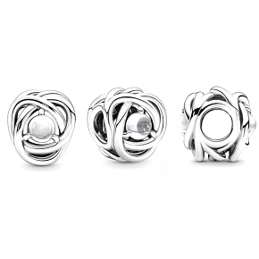 Charme Sterling Silber 925 Infinity Kreis der Ewigkeit April weiß - klar, Perle für Armband