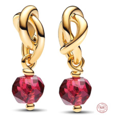 Charm Sterlingsilber 925 Geflochtener facettierter Ewigkeitkreis rot hell, Anhänger für Armband Symbol Juli