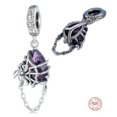 Charm Sterlingsilber 925 Spinnennetz mit Spinne, Anhänger für Armband Halloween