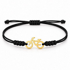 Die Kraft der Farben – Im Herzen Radfahrer – schwarzes Armband mit Fahrrad in Gold Die Kraft der Farben – Im Herzen Radfahrer – schwarzes Armband mit Fahrrad in Gold