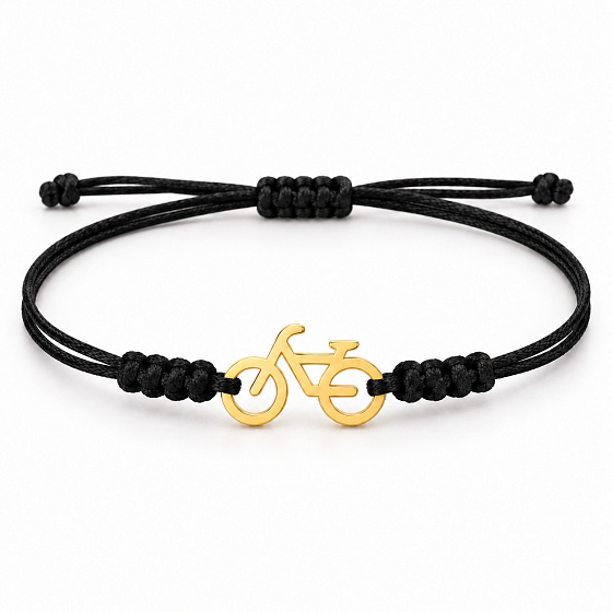 Die Kraft der Farben – Im Herzen Radfahrer – schwarzes Armband mit Fahrrad in Gold