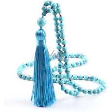108 Mala Tyrkenit Halskette, Meditationsschmuck, Naturstein, Quaste 8 cm, Perle 6 mm, beruhigender Stein