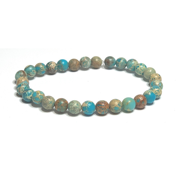 Jaspis / Regalit Imperial Sea Sediment Türkis Armband elastisch gemischtes Mineral, Kugel 6 mm / 16 - 17 cm