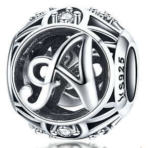 Sterling Silber 925 Magic Alphabet Buchstabe A mit Blumen, Perle für Armband