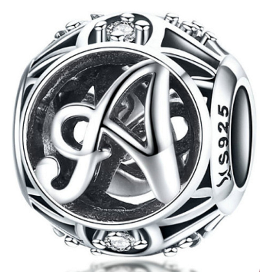 Sterling Silber 925 Magic Alphabet Buchstabe A mit Blumen, Perle für Armband