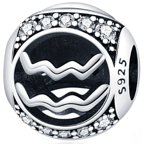 Charm Znamení zvěrokruhu Vodnář + zirkony, korálek na náramek