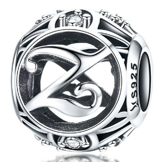 Sterling Silber 925 Magic Alphabet Buchstabe Z + kubischer Zirkon, Perle für Armband