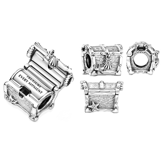 Charme Sterling Silber 925 Schatztruhe, Perle auf Armband Symbol