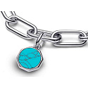 Charm Sterlingsilber 925 Mini-Medaillon türkisblau Imitation Türkis, Anhänger für Armband Symbol