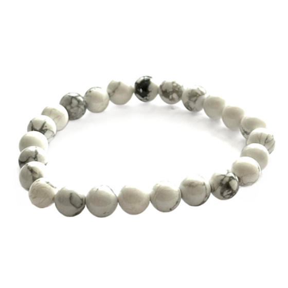Magnesit / Weißer Howlith elastisches Armband aus Naturstein, Kugel 8 mm / 16 - 17 cm, Reinigungstein, Beruhigung, Harmonie, Gedächtnis